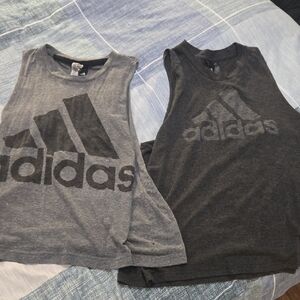 adidas Kids Gray & Charcoal Logo Muscle Tank Tops - 2 Pack